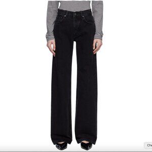 Anine Bing Hugh Wide Leg Jeans Denim Vintage Black size 26